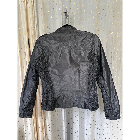 Bebe Sport Y2K Shiny Metal Black Side Arm Rouching Zip Up Motorcycle Jacket M - Picture 6 of 8